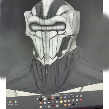 A helmet being sculpted in 3D modeling software
