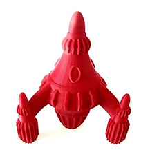 A finished red 3D printed rocket